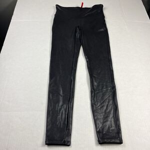 Spanx Faux Leather Leggings Black Shaping Moto Coated High Rise Edgy Sculpting M